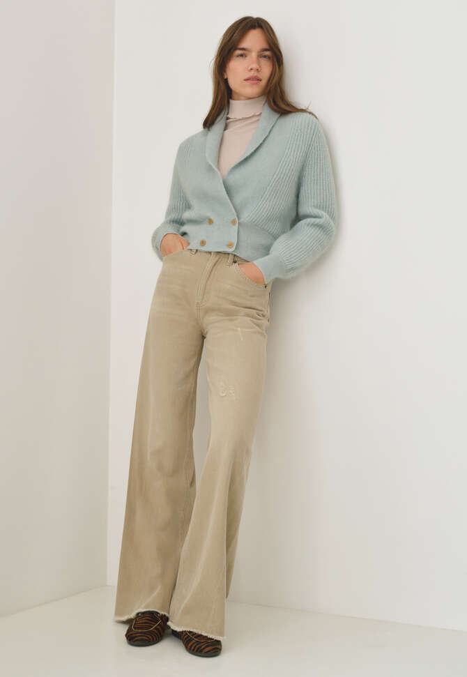 Shawl-collar cardigan, Duck egg, completeTheLook