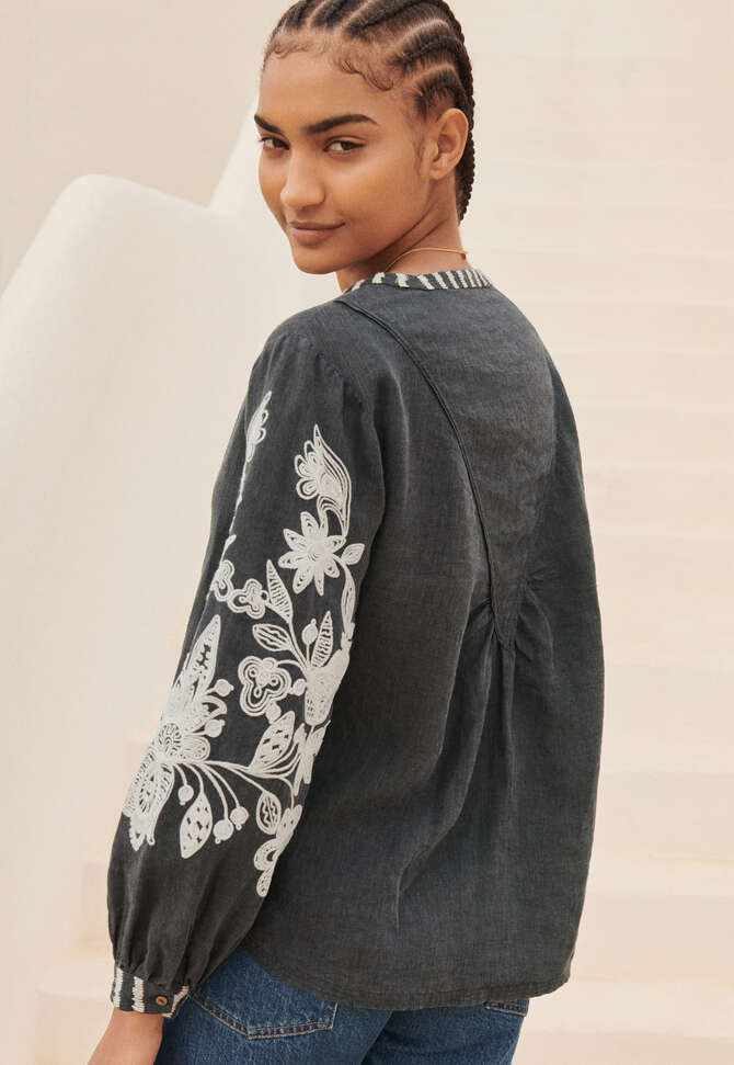Cornely embroidered blouse, Petrol black, completeTheLook