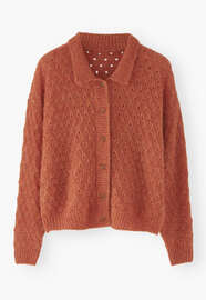 Lace-stitch cardigan, Chilli orange, webstill