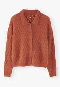 Lace-stitch cardigan, Chilli orange, webstill