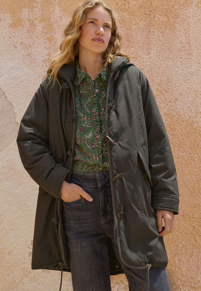 Printed pleated cord blouse, Moss green, completeTheLook