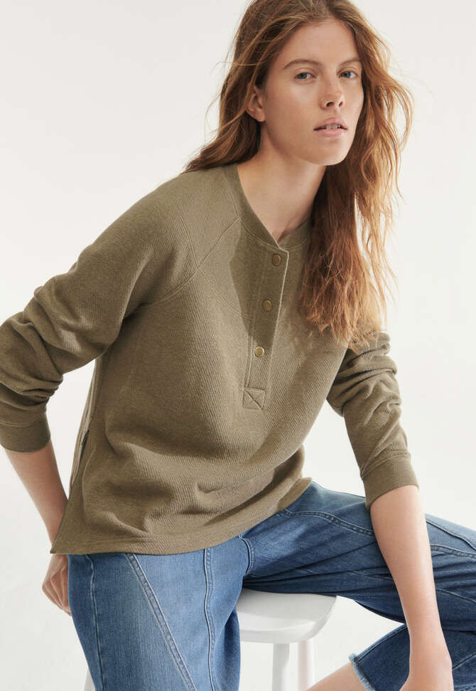 Half-placket sweatshirt, Moss marl, completeTheLook