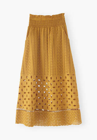 Broderie A-line skirt, Bright ochre, webstill