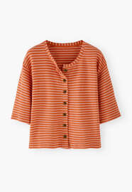 Textured striped cardigan, Orange ivory, webstill