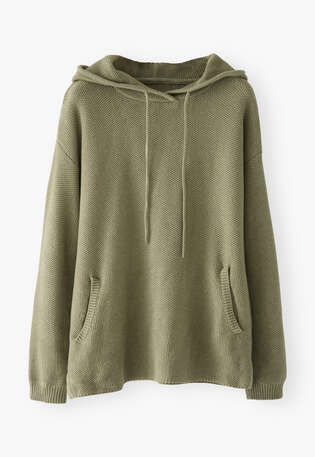 Knitted hoodie, Moss, webstill
