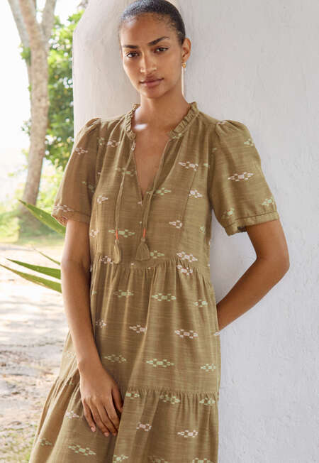 Jacquard tiered dress, Khaki, completeTheLook