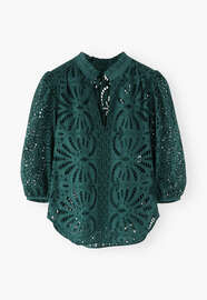Broderie anglaise blouse, Deep bottle green, webstill