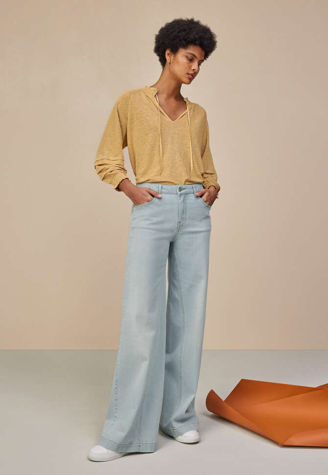 Notch-neck blouse, Soft sand, completeTheLook