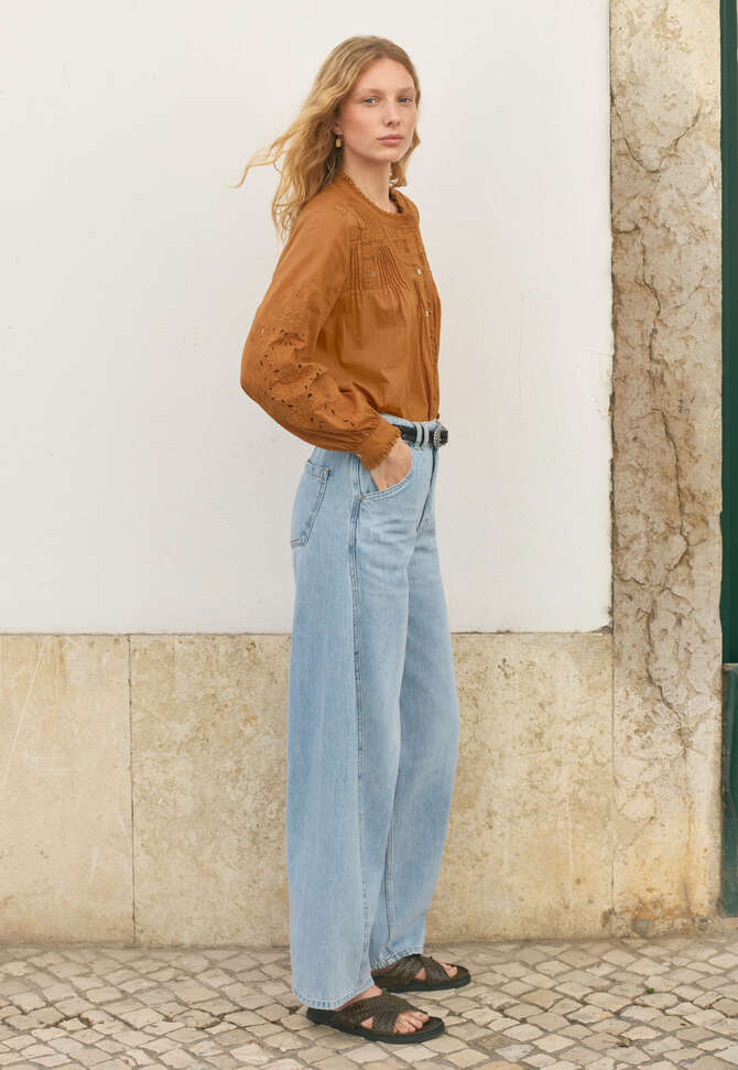 Lace pintuck blouse, Tan brown, completeTheLook