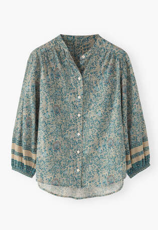 Printed boyfriend blouse, Blue stone, webstill