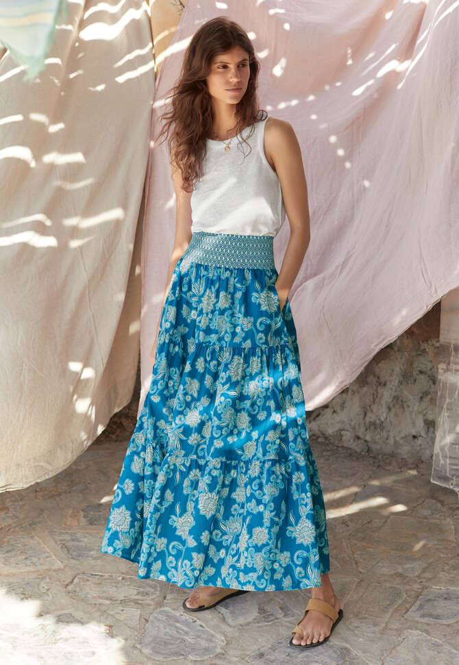 Printed maxi-skirt, Electric blue, completeTheLook