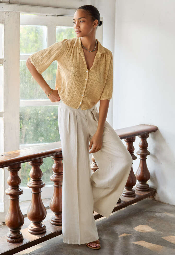 Pleat-detail trousers, Parchment, completeTheLook