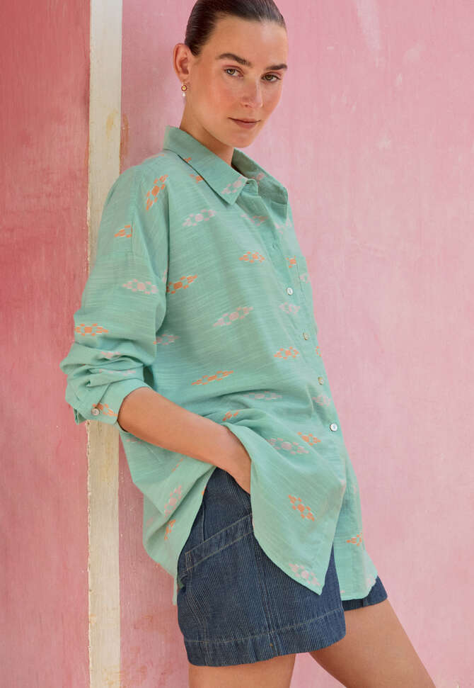 Clipped jacquard shirt, Seafoam orange, completeTheLook