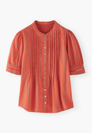 Striped short-sleeved blouse, Blood orange, webstill