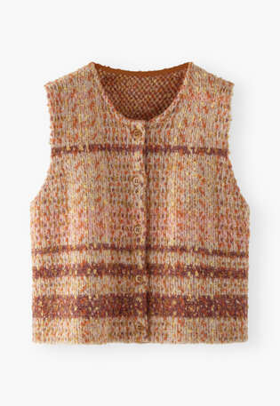 Check knitted gilet, Warm sunset, webstill