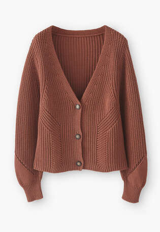 Rib-stitch cardigan, Deep clay, webstill