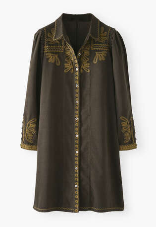 Embroidered cord shift-dress, Charcoal, webstill
