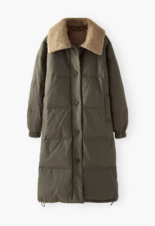 Quilted long coat, Dark khaki, webstill