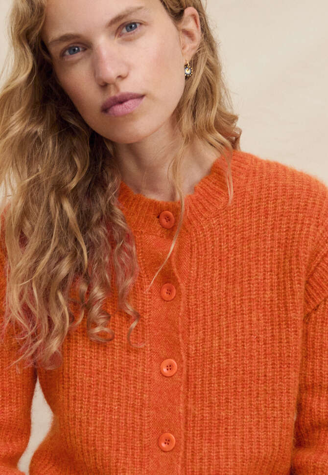 Rib-stitch cardigan, Red orange, completeTheLook