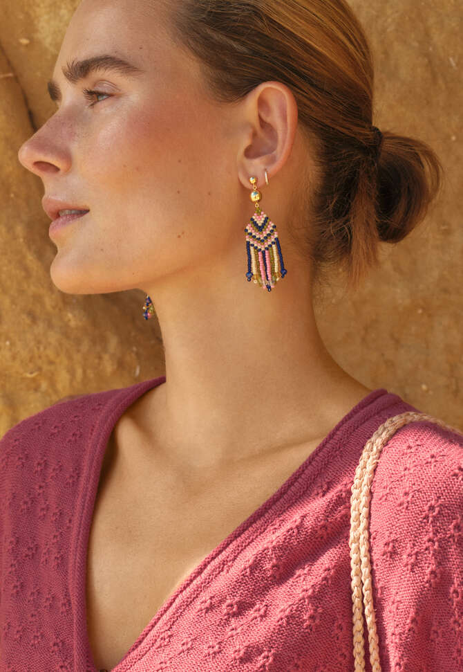 Multi-bead earrings, Rose cobalt, completeTheLook
