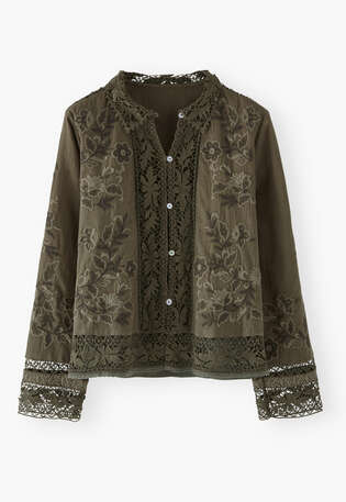 Lace embroidered blouse, Dark moss, webstill