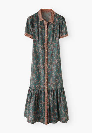 Printed button-through dress, Teal rose, webstill