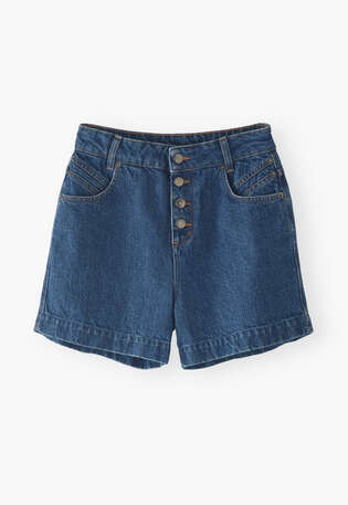 High-waisted denim shorts, Mid wash, webstill