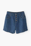 High-waisted denim shorts, Mid wash, webstill