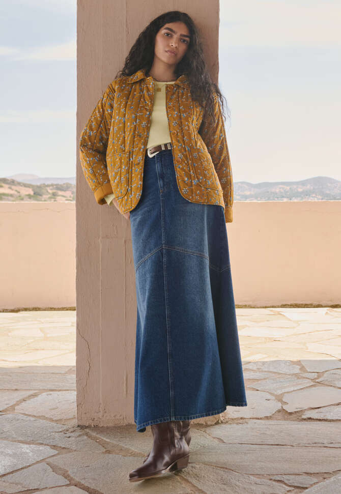 Printed quilted jacket, Orange bronze, completeTheLook