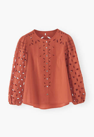 Broderie cutwork blouse, Vermillion red, webstill
