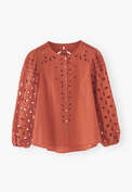 Broderie cutwork blouse, Vermillion red, webstill