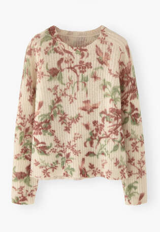 Printed rib-stitch sweater, Ecru burgundy, webstill