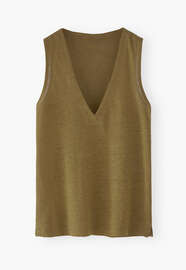 V-neck jersey vest, Dark olive, webstill