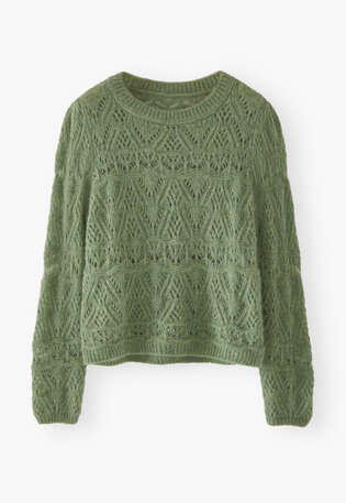 Lace-stitch sweater, Fern green, webstill