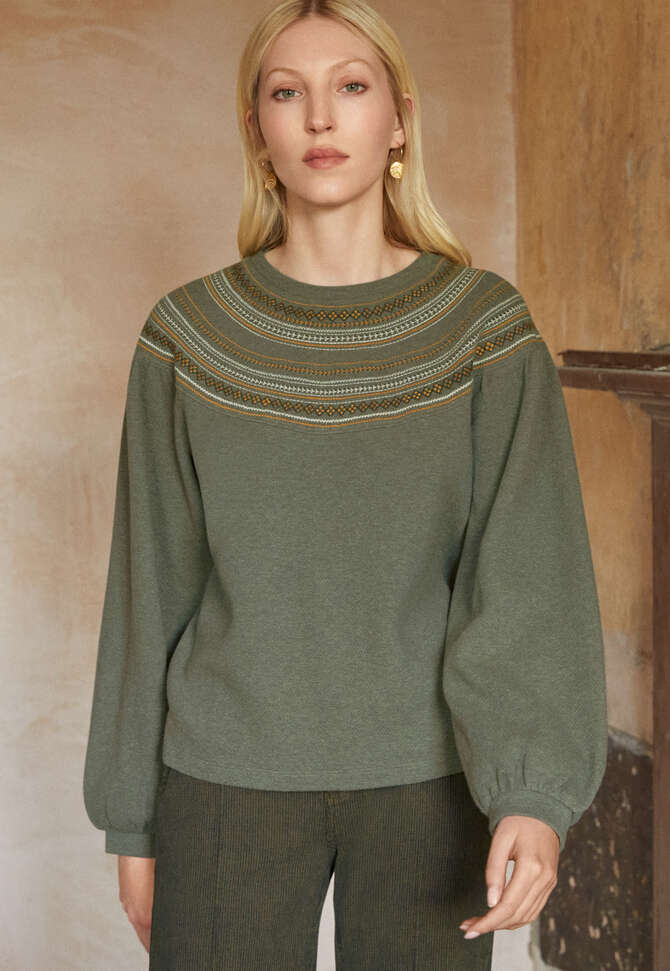 Embroidered sweatshirt, Green grey, completeTheLook