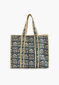 Printed quilted bag, Denim blue, webstill