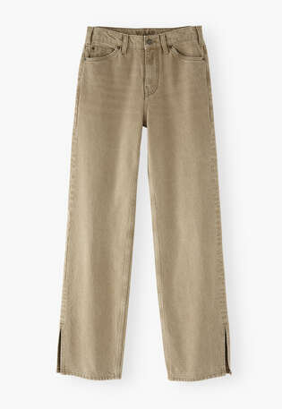 Split-hem jeans, Olive grey, webstill