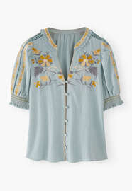 Embroidered short-sleeved blouse, Sky blue, webstill