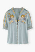 Embroidered short-sleeved blouse, Sky blue, webstill