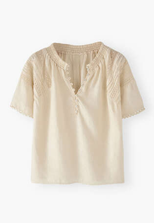 Lace-detail blouse, Buttercream, webstill