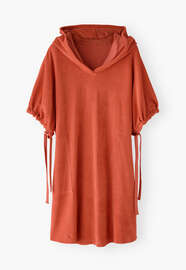 Hooded towelling dress, Red coral, webstill