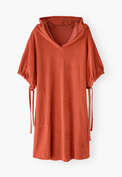 Hooded towelling dress, Red coral, webstill