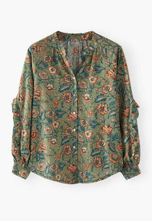Printed Swiss-dot blouse, Olive scarlet, webstill