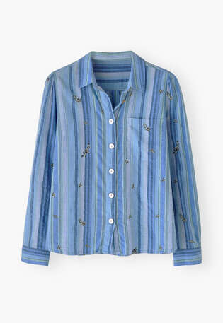 Embroidered striped shirt, Cornflower, webstill