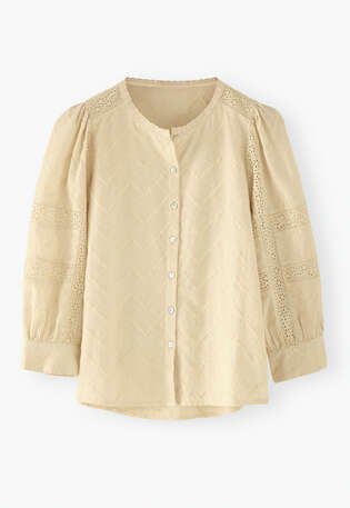 Schiffli blouse, Soft yellow, webstill
