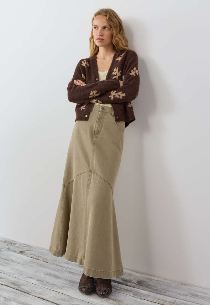 A-Line denim skirt, Dark olive, completeTheLook