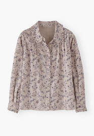 Printed pleated cord blouse, Grey pearl, webstill