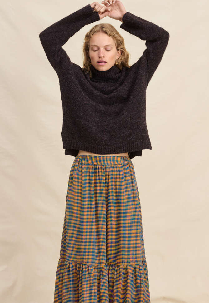 Gingham skirt, Blue mustard, completeTheLook