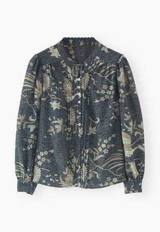 Printed pleat detail blouse, Midnight, webstill