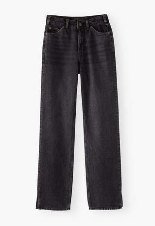 Split-hem jeans, Washed black, webstill